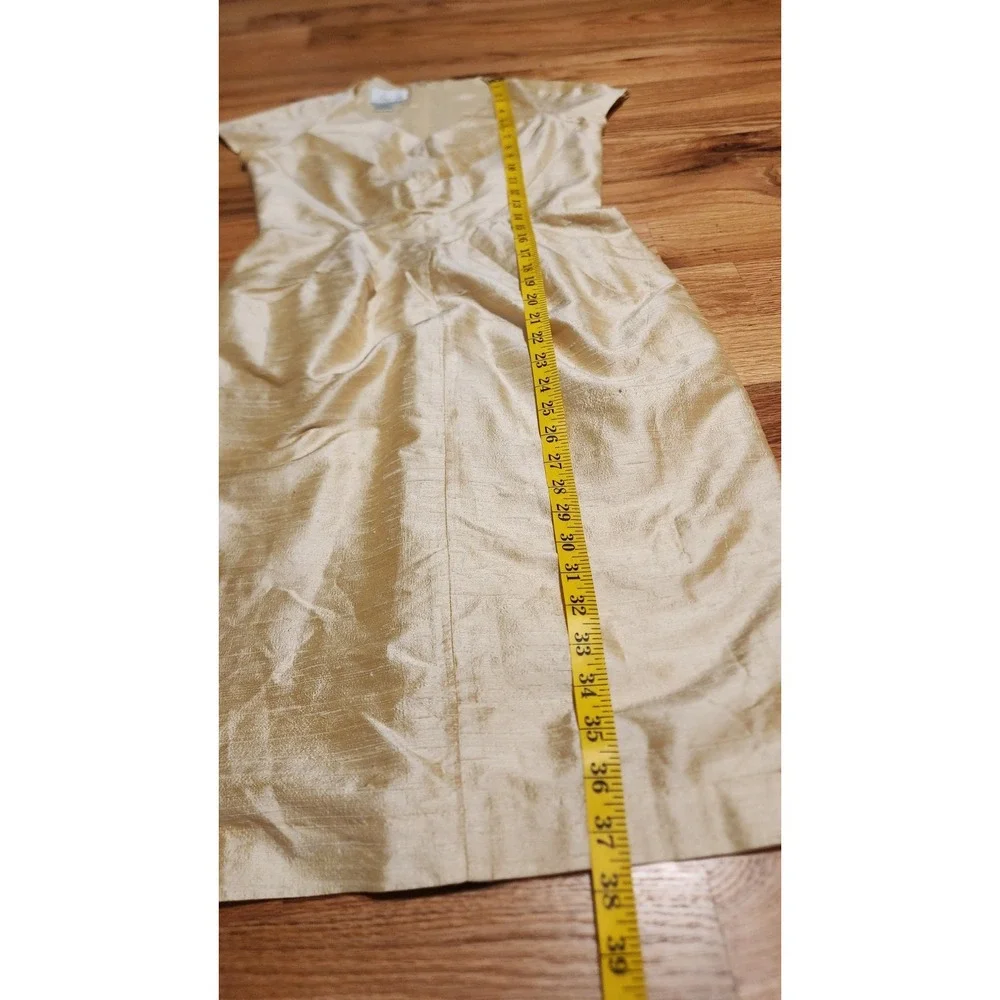 DONNA MORGAN Vintage 90s 100% Silk Gold Champagne Sheath Dress Size 4 Small